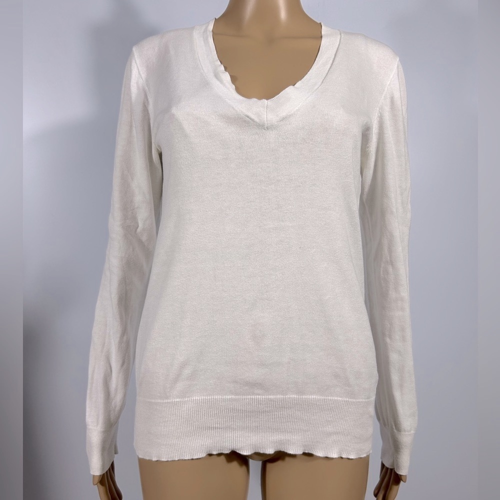 J.Crew Factory White Cotton Crewneck Long Sleeve Sweater Size M